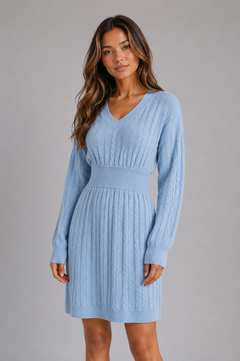 Women's Textured Cable Dress with Shirred Waist
