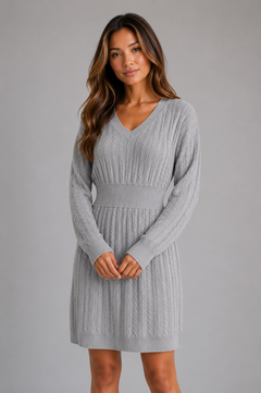Women's Textured Cable Dress with Shirred Waist