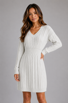 Women's Textured Cable Dress with Shirred Waist