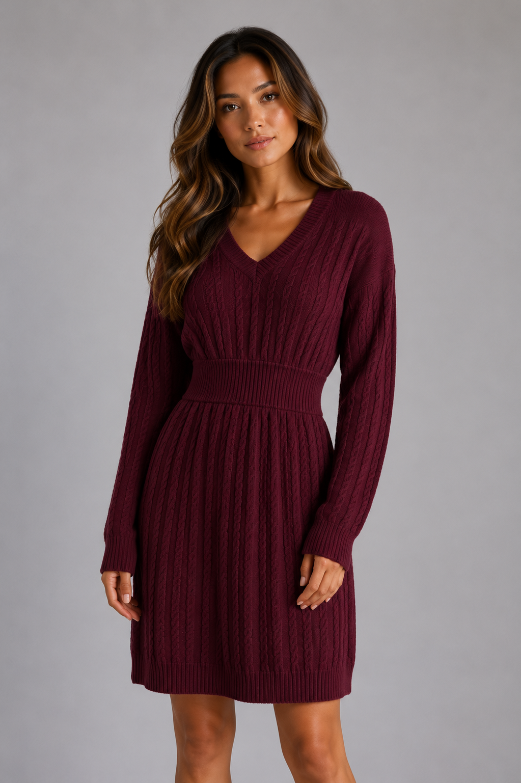 Women's Textured Cable Dress with Shirred Waist