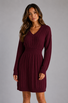 Women's Textured Cable Dress with Shirred Waist