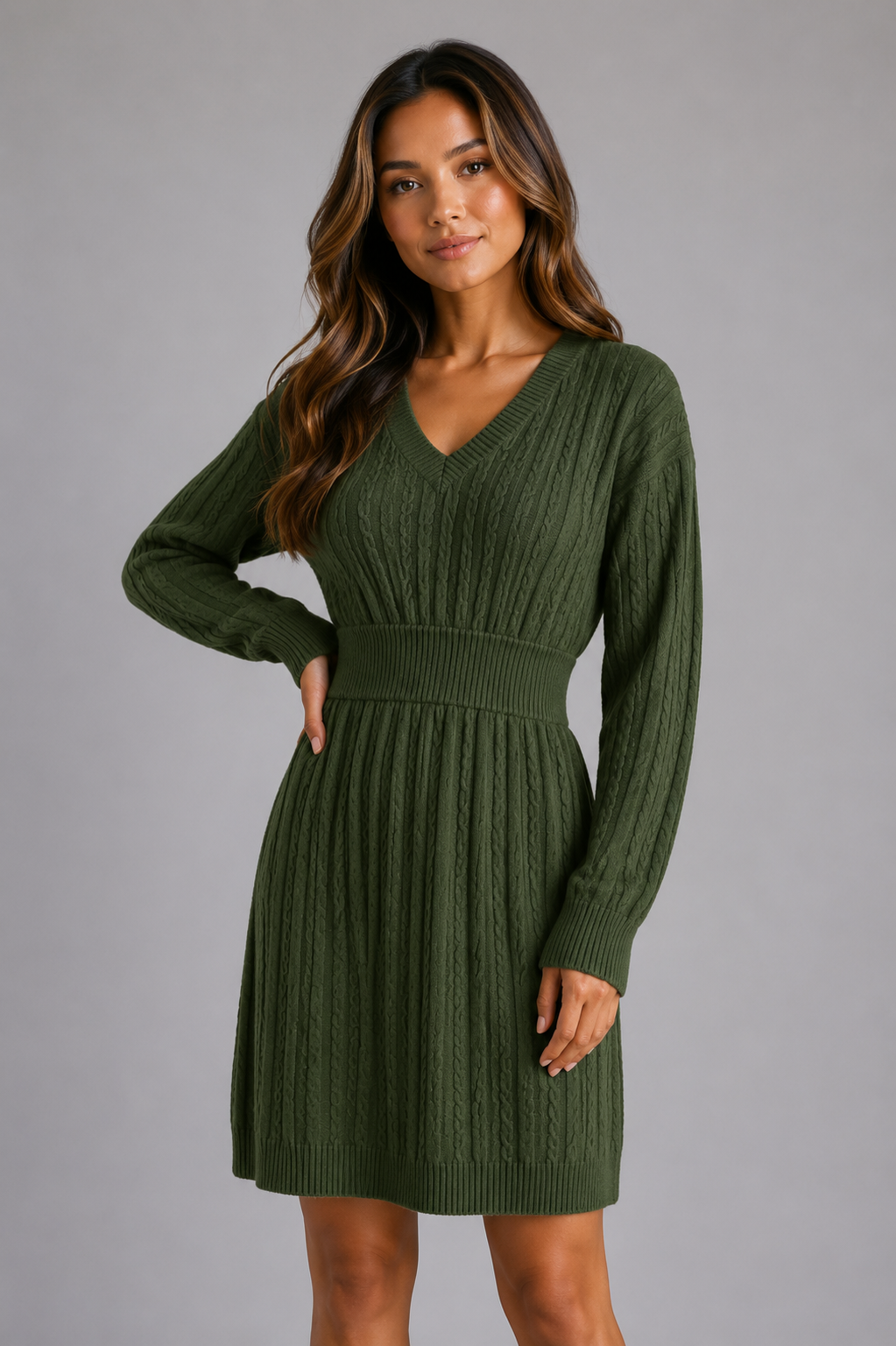 Women's Textured Cable Dress with Shirred Waist