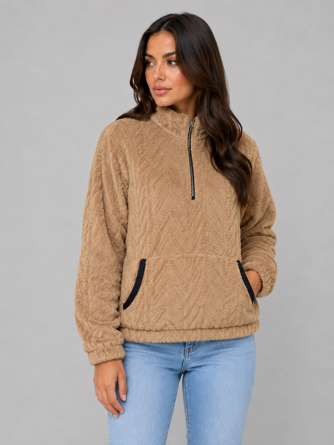 Women’s Textured Pullover with Half Zip Front