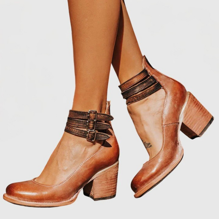 Women’s Triple Strap Sandals - Block Heeled Shoes