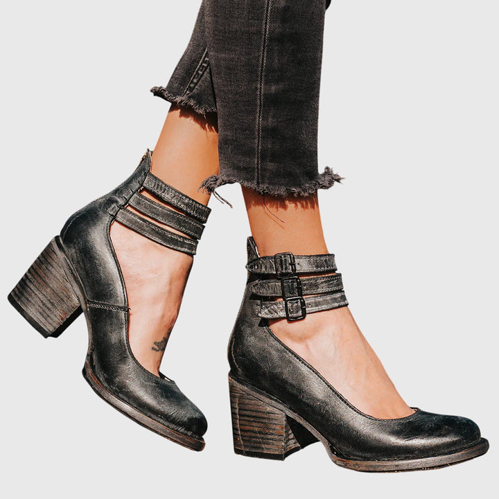 Women’s Triple Strap Sandals - Block Heeled Shoes