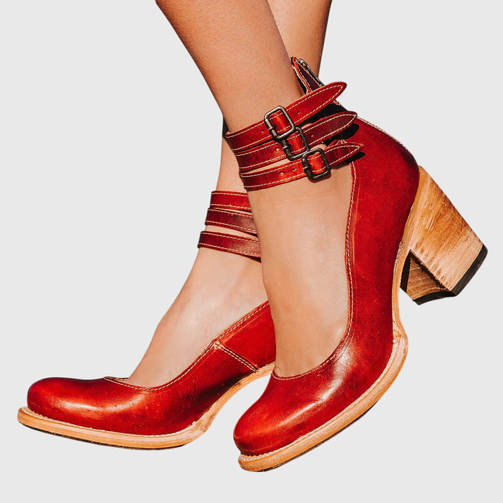 Women’s Triple Strap Sandals - Block Heeled Shoes