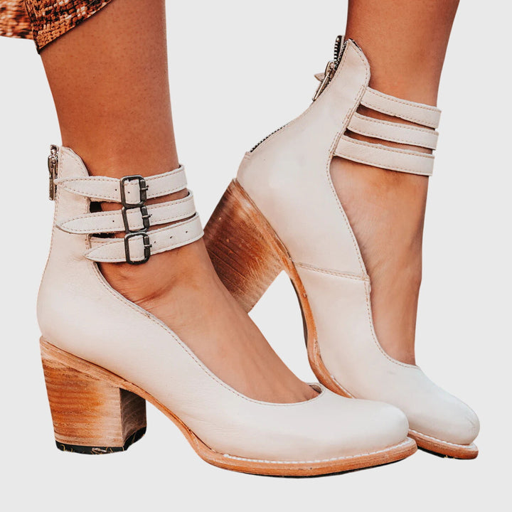 Women’s Triple Strap Sandals - Block Heeled Shoes