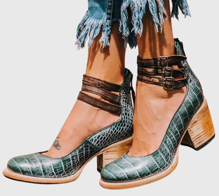 Women’s Triple Strap Sandals - Block Heeled Shoes