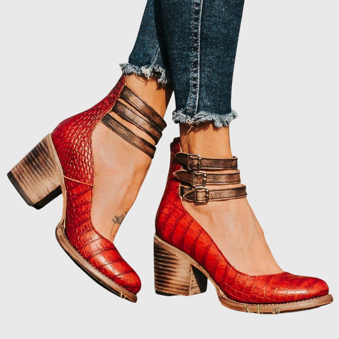 Women’s Triple Strap Sandals - Block Heeled Shoes