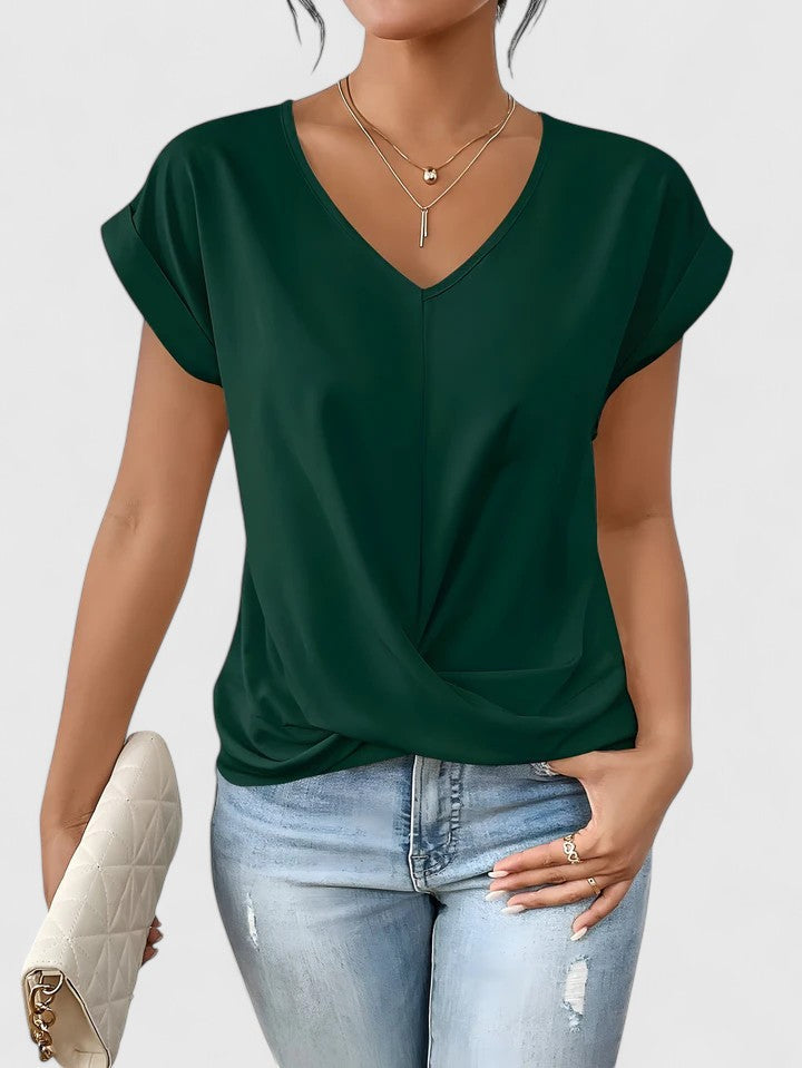 Women’s Twist Front V-Neck Top - Short Sleeve Comfort Fit