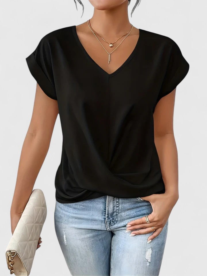 Women’s Twist Front V-Neck Top - Short Sleeve Comfort Fit