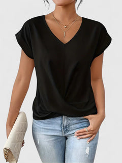 Women’s Twist Front V-Neck Top - Short Sleeve Comfort Fit