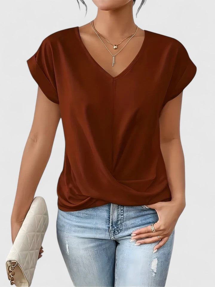 Women’s Twist Front V-Neck Top - Short Sleeve Comfort Fit