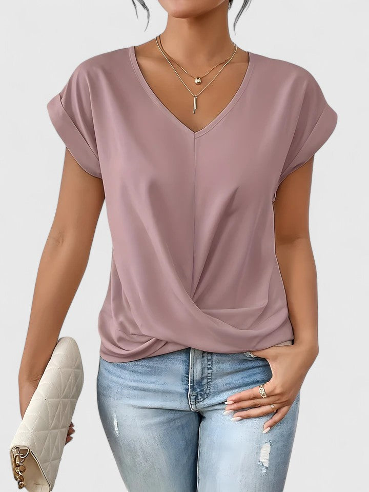 Women’s Twist Front V-Neck Top - Short Sleeve Comfort Fit