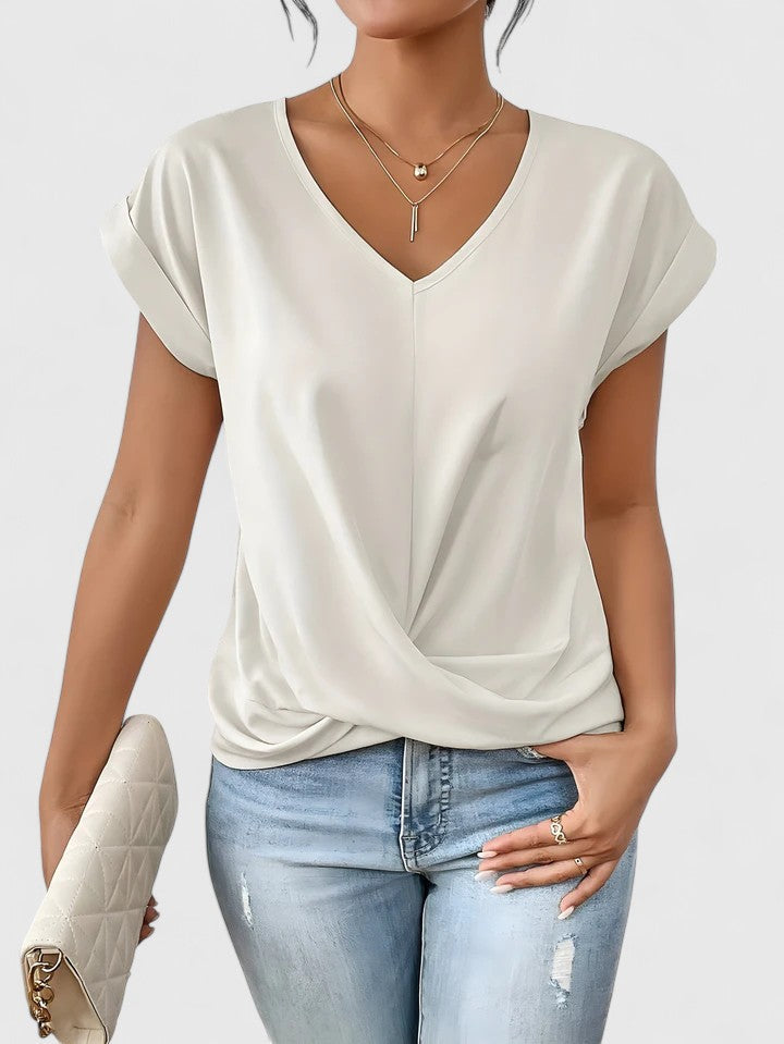 Women’s Twist Front V-Neck Top - Short Sleeve Comfort Fit