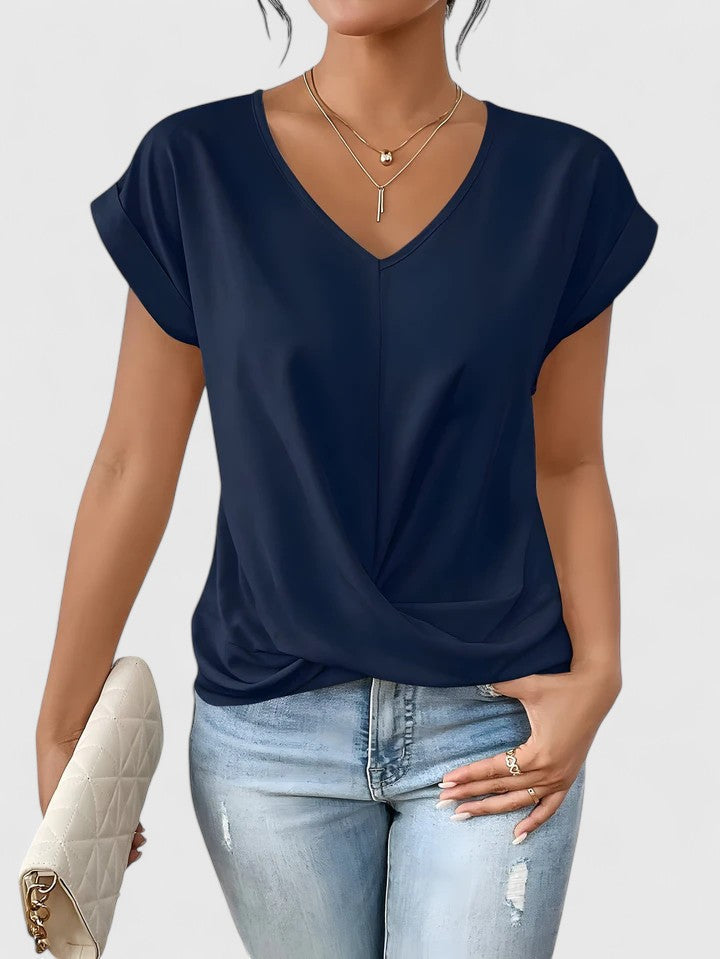 Women’s Twist Front V-Neck Top - Short Sleeve Comfort Fit