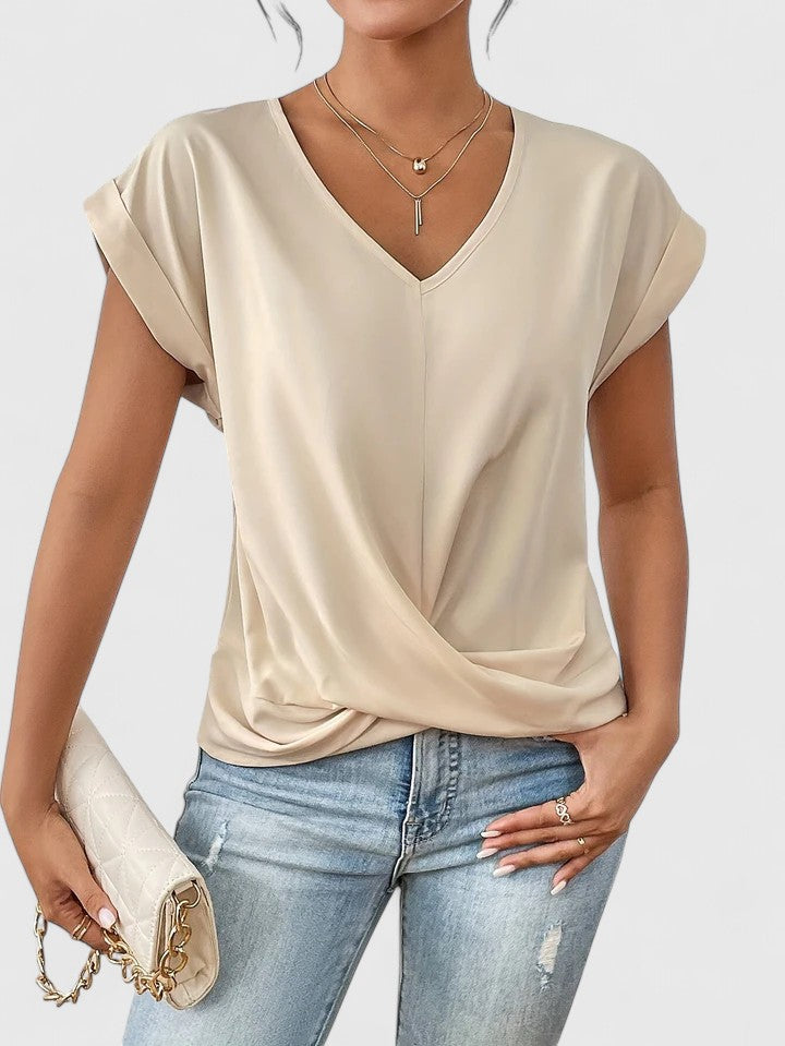 Women’s Twist Front V-Neck Top - Short Sleeve Comfort Fit