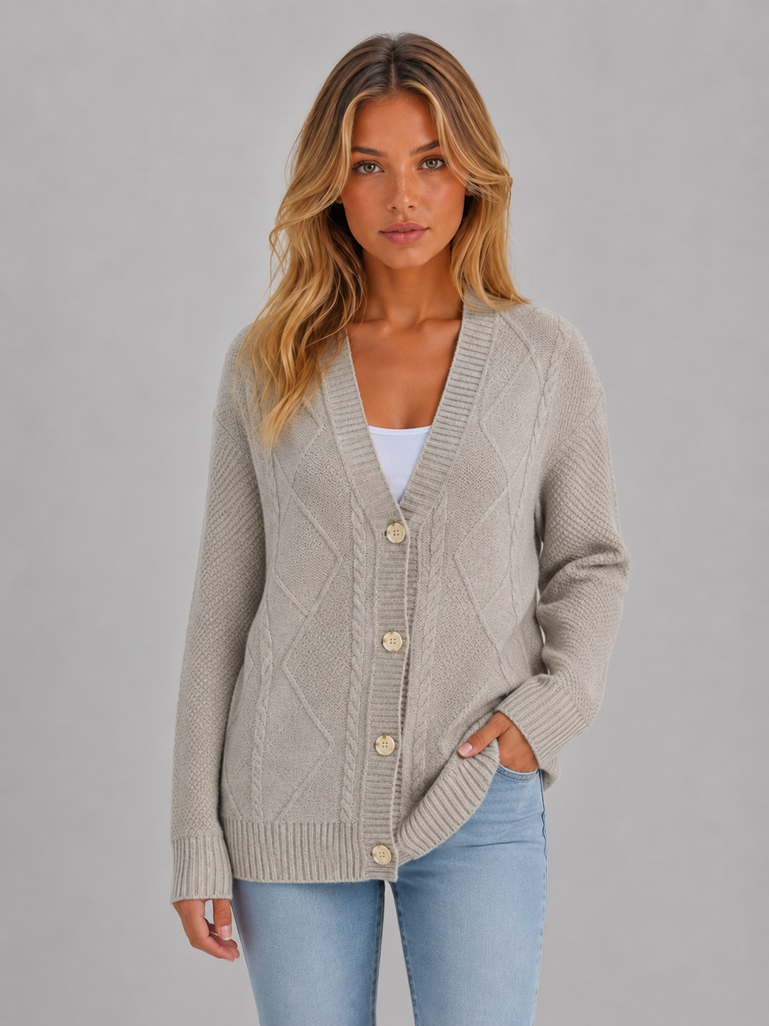 Women's V-Neck Cardigan with Button Front