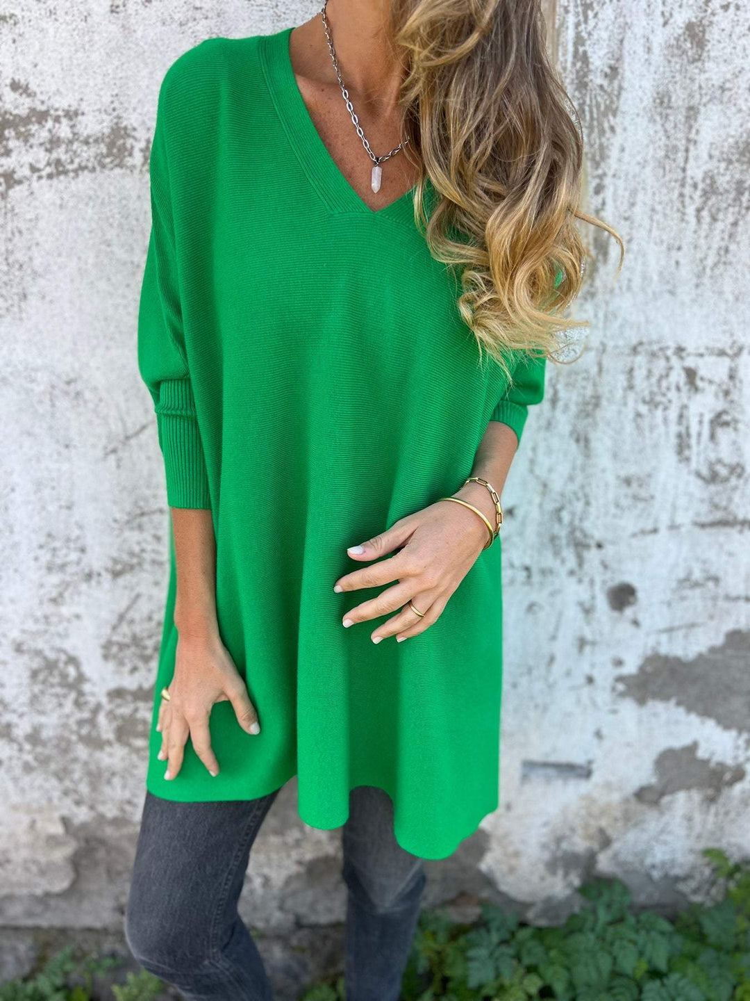 Women’s V-Neck Knit Sweater with Relaxed Fit
