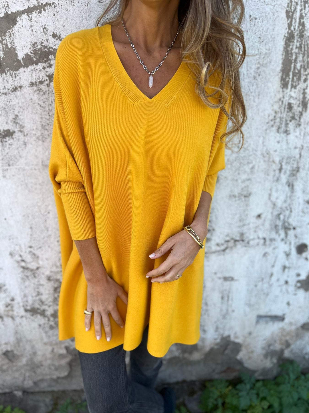 Women’s V-Neck Knit Sweater with Relaxed Fit