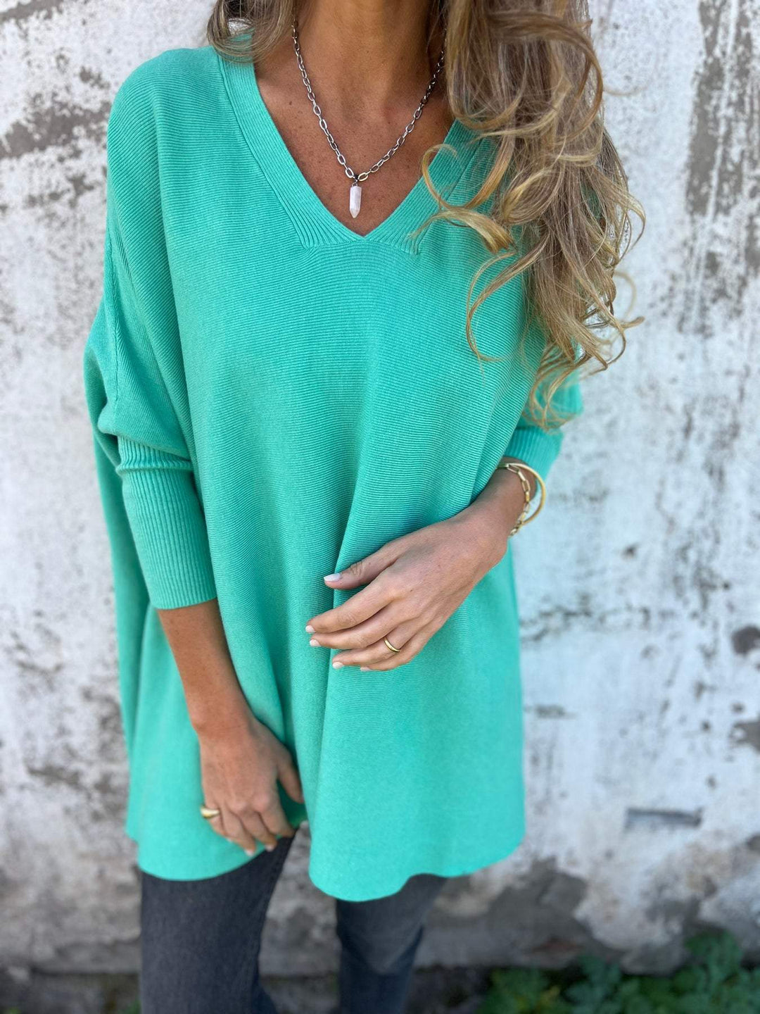 Women’s V-Neck Knit Sweater with Relaxed Fit
