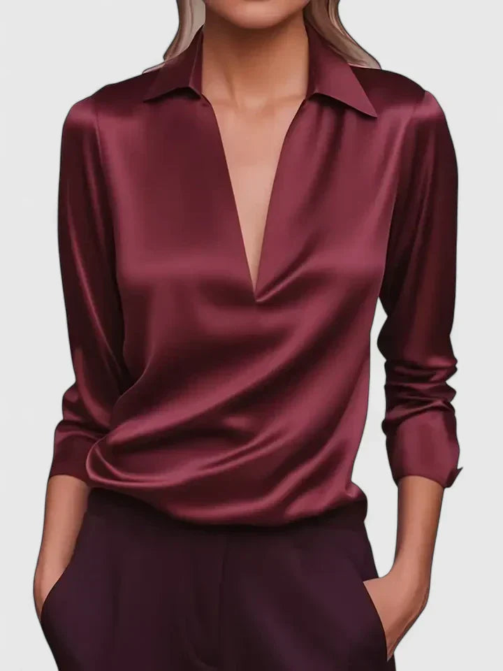 Women’s  V-Neck Satin Blouse