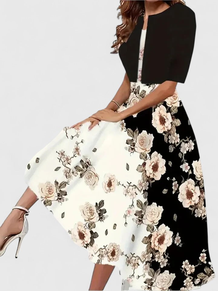 Women's Vintage Floral Midi Dress & Short Shrug Set