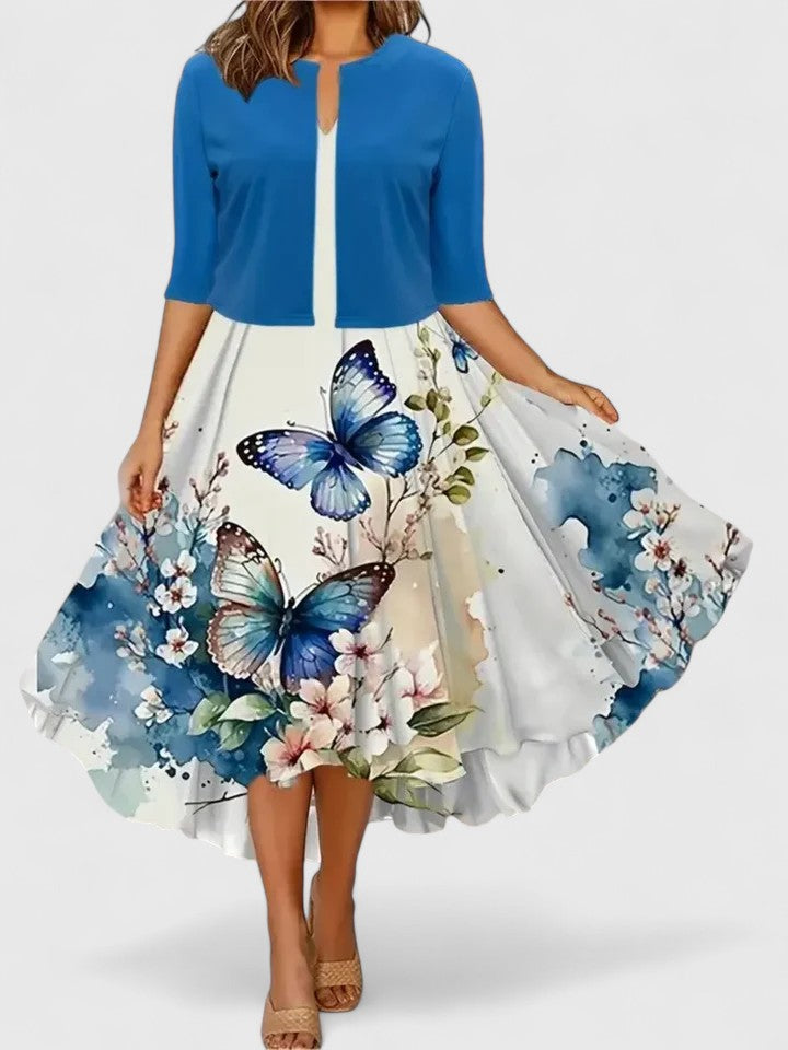 Women's Vintage Floral Midi Dress & Short Shrug Set