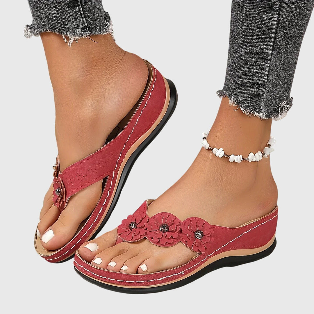 Women's Wedge Flip Flops – Comfy Platform Thong Sandals with Flower Accents