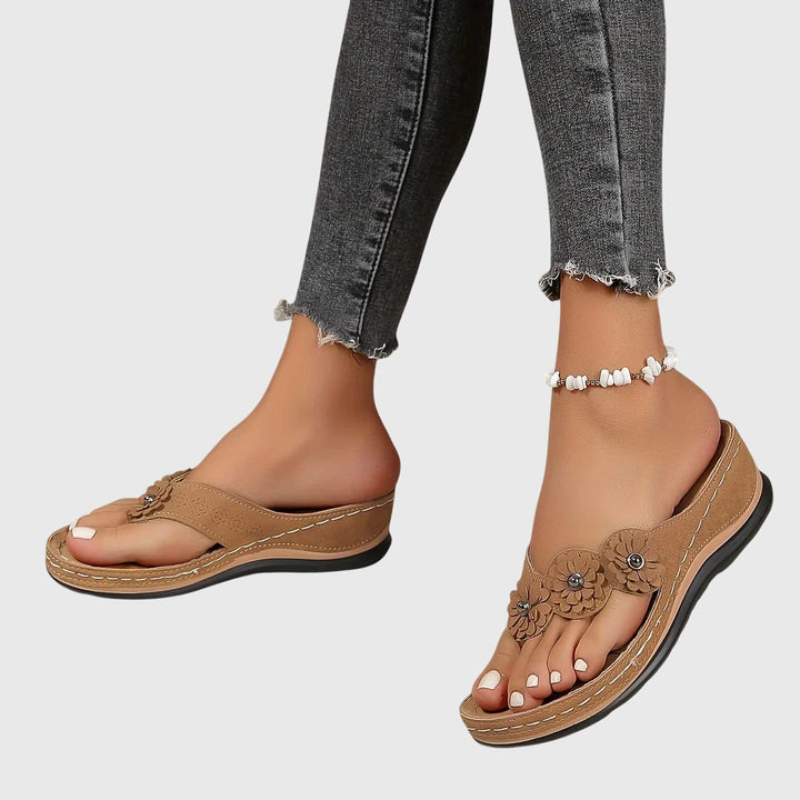 Women's Wedge Flip Flops – Comfy Platform Thong Sandals with Flower Accents