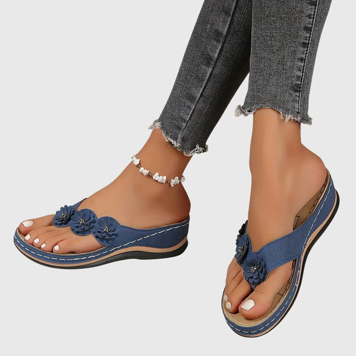 Women's Wedge Flip Flops – Comfy Platform Thong Sandals with Flower Accents