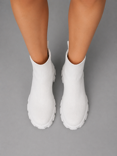 Women's White Stretch Boots with Chunky Sole
