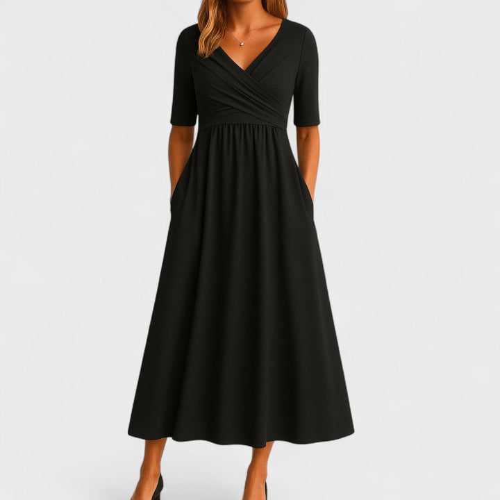 Women’s Wrap Midi Dress - Draped Waist