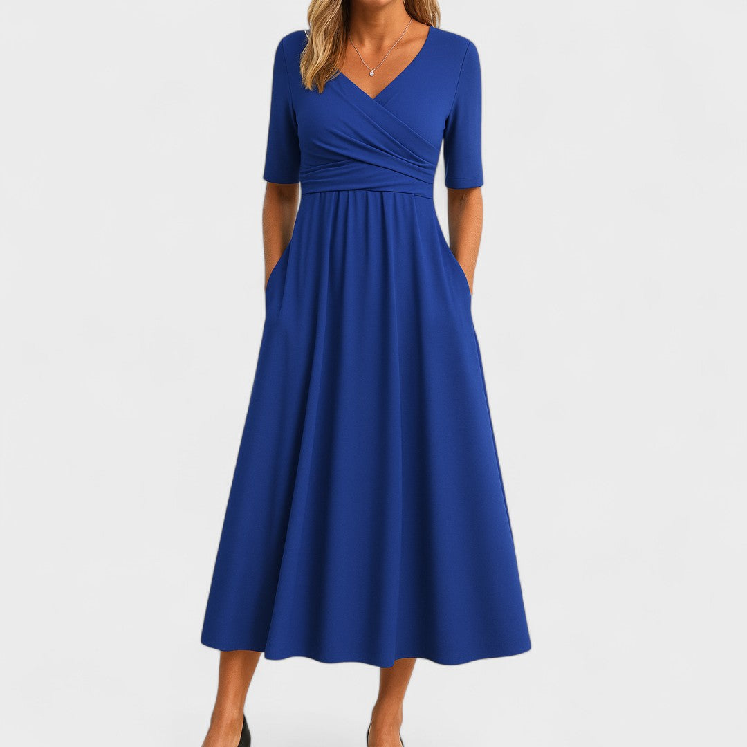 Women’s Wrap Midi Dress - Draped Waist