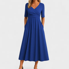 Women’s Wrap Midi Dress - Draped Waist