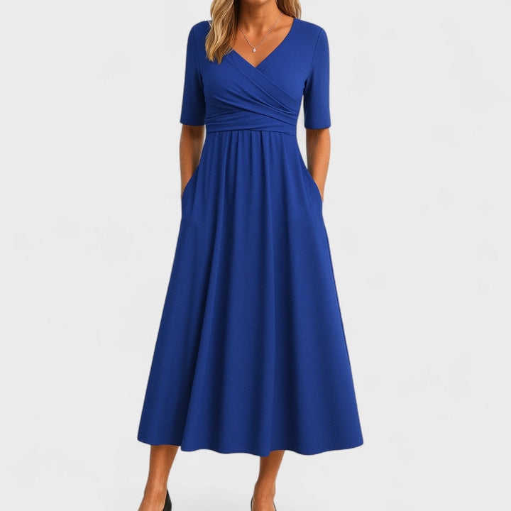 Women’s Wrap Midi Dress - Draped Waist