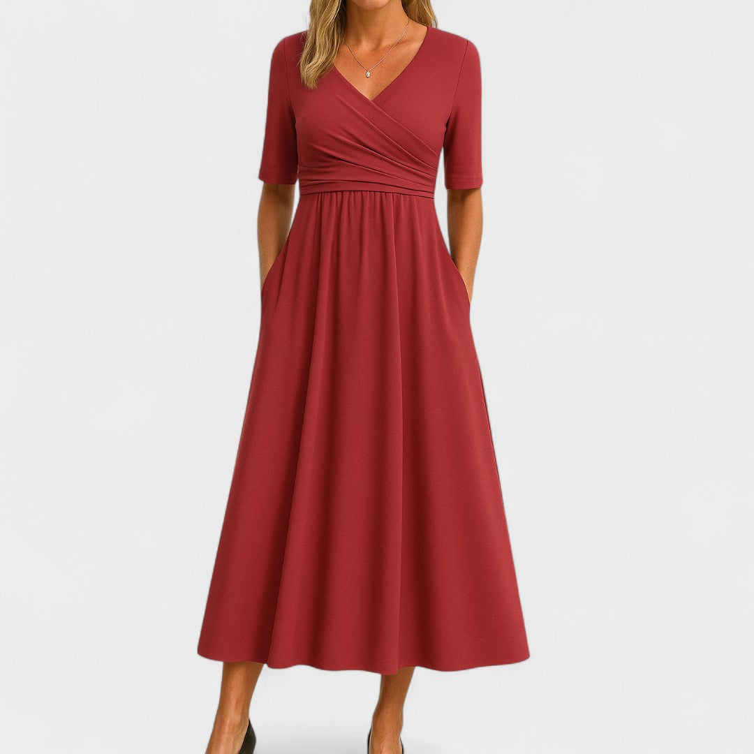 Women’s Wrap Midi Dress - Draped Waist