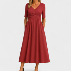 Women’s Wrap Midi Dress - Draped Waist