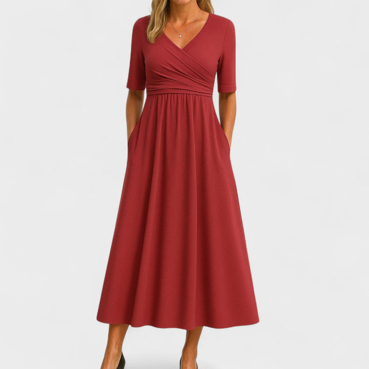 Women’s Wrap Midi Dress - Draped Waist