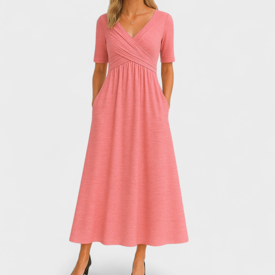 Women’s Wrap Midi Dress - Draped Waist