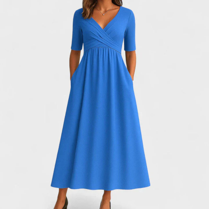 Women’s Wrap Midi Dress - Draped Waist