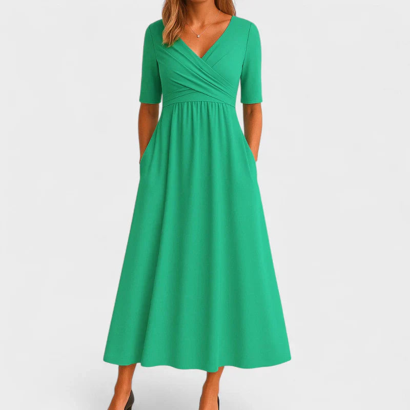 Women’s Wrap Midi Dress - Draped Waist