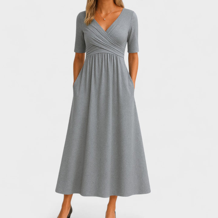 Women’s Wrap Midi Dress - Draped Waist
