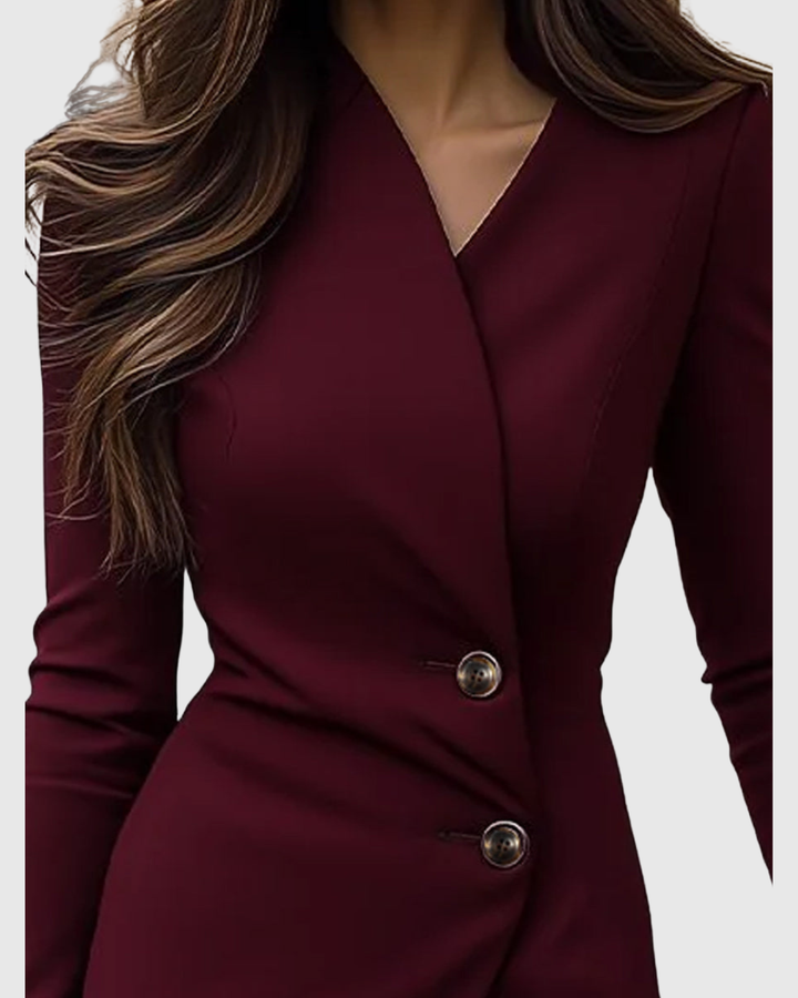 Women’s Wrap-Style Midi Dress with Buttons