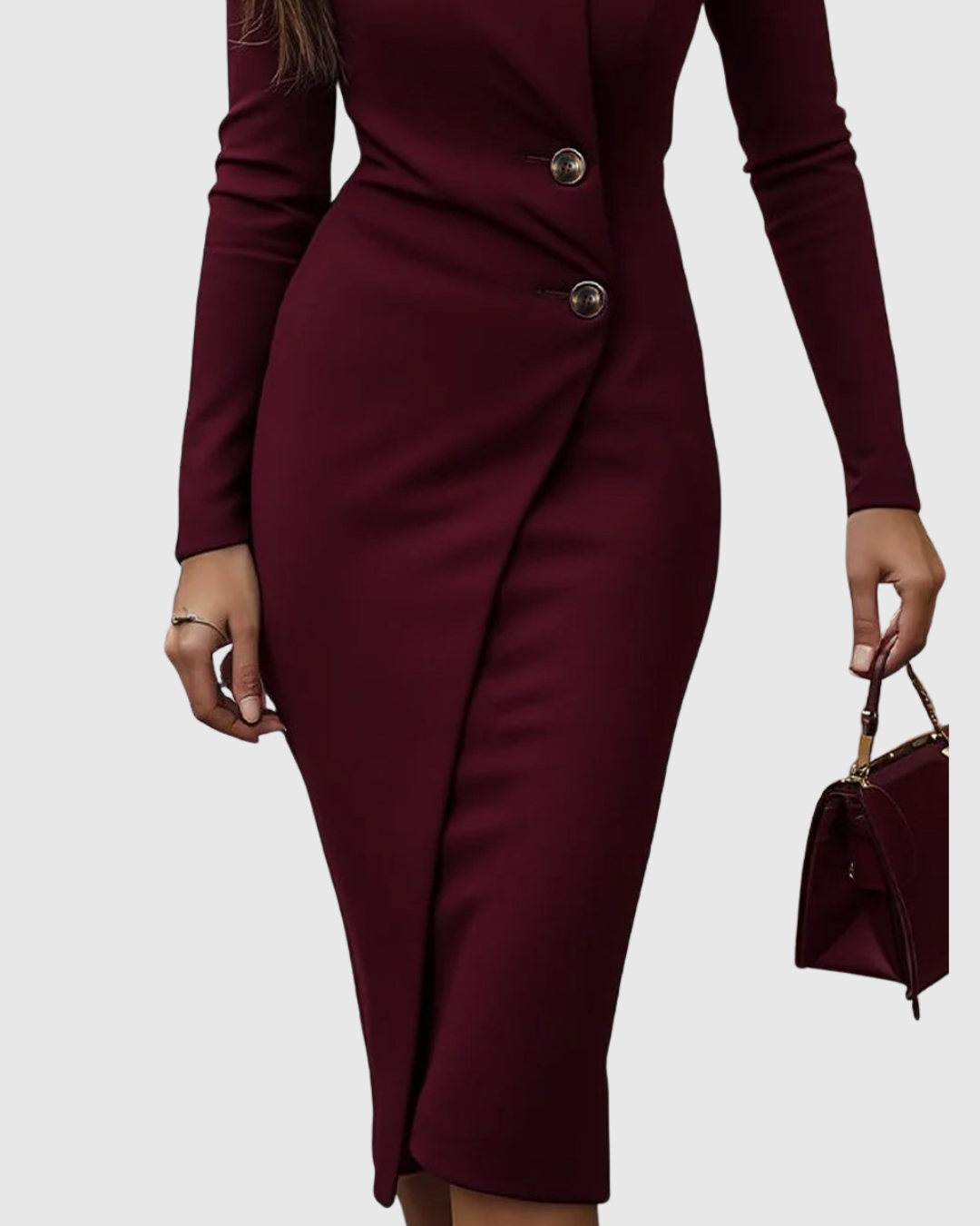 Women’s Wrap-Style Midi Dress with Buttons