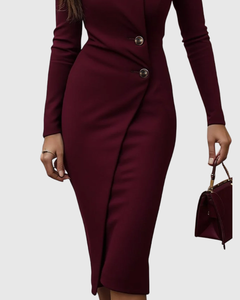 Women’s Wrap-Style Midi Dress with Buttons