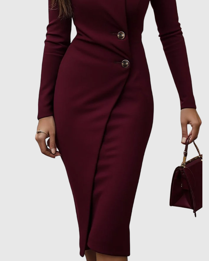 Women’s Wrap-Style Midi Dress with Buttons