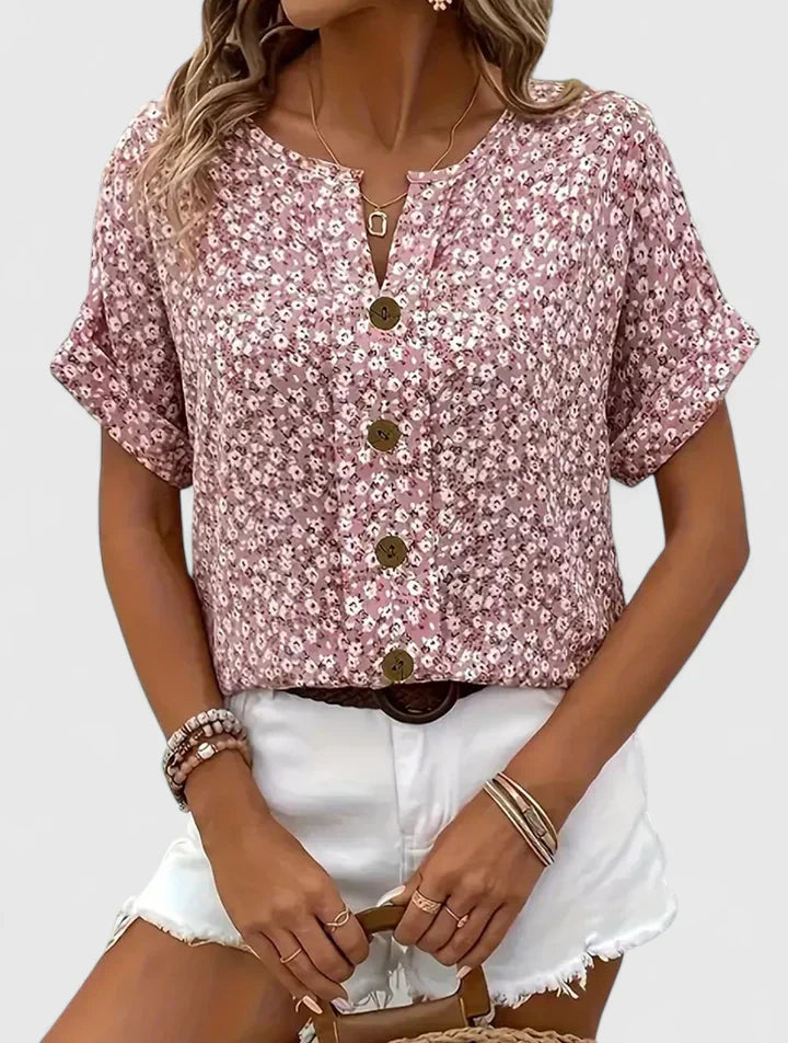 Women’s Floral Blouse with Button-Up Front
