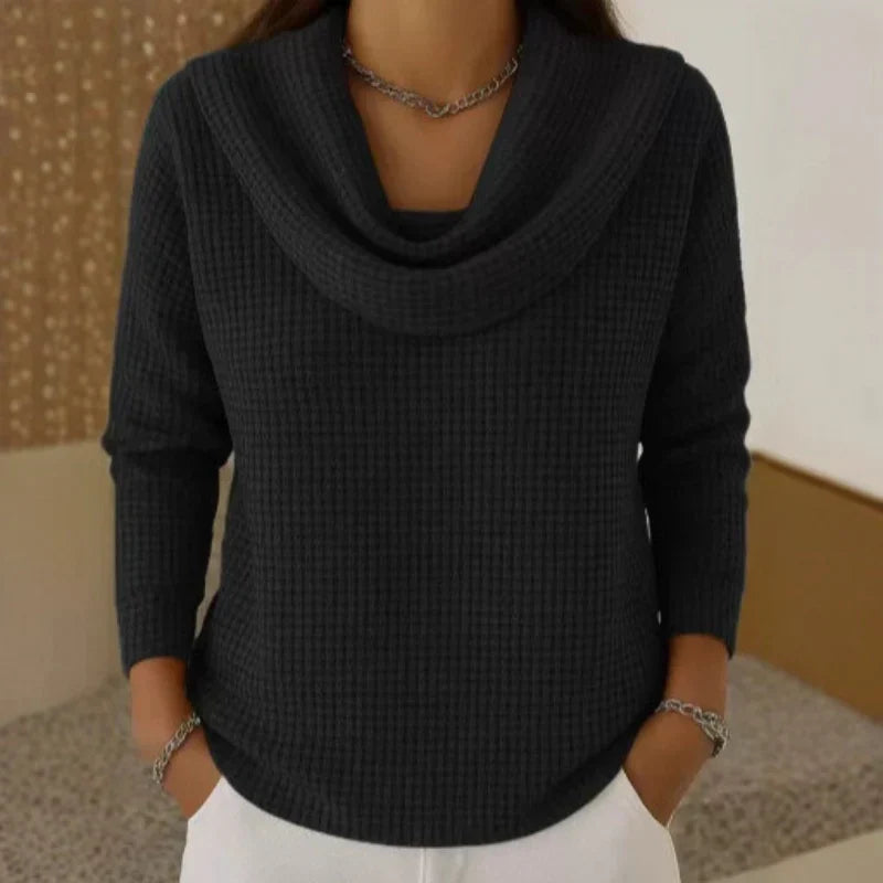 Women’s Waffle Knit Sweater with Cowl Neck