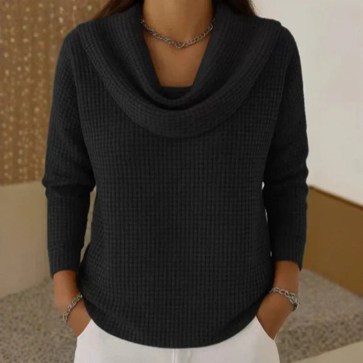 Women’s Waffle Knit Sweater with Cowl Neck